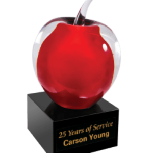 5 3/4" Red and Clear Glass Apple with Black Base