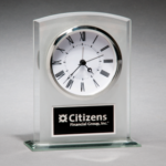 5" x 6 1/4" Glass Clock with Frosted Top, Polished Edge and Base with Black Plate