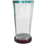 4 1/4" x 9 3/4" Premium Series Clear Glass Award with Rosewood and Aluminum Base