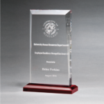 5 1/2" x 8 3/4" Apex Series Clear Acrylic Award with Red Highlights and Red Base