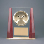 7" Glass Desk Clock with Rosewood Finish Bevel Columns