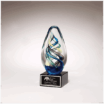7 1/8" Egg Shaped Colored Art Glass on Black Glass Base with Black Laserable Aluminum Plate