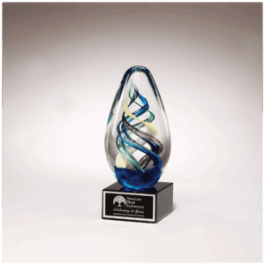 7 1/8" Egg Shaped Colored Art Glass on Black Glass Base with Black Laserable Aluminum Plate