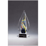 7 1/8" Flame Art Glass on Clear Glass Base with Black Laserable Aluminum Plate