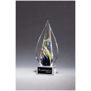 7 1/8" Flame Art Glass on Clear Glass Base with Black Laserable Aluminum Plate