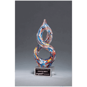 10" Helix Multi-Color Art Glass on Clear Glass Base with Black Laserable Aluminum Plate