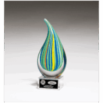 8 1/4" Multi-Colored Teardrop Art Glass on Clear Glass Base with Black Laserable Aluminum Plate