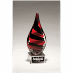 8" Black and Red Helix Teardrop on Clear Glass Base with Black Laserable Aluminum Plate