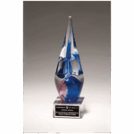 10 1/2" Blue & Violet Art Glass on Clear Glass Base with Black Laserable Aluminum Plate