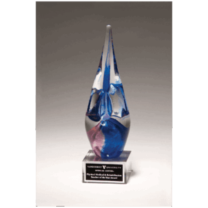 10 1/2" Blue & Violet Art Glass on Clear Glass Base with Black Laserable Aluminum Plate
