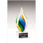 9" Rainbow Twist Art Glass on Clear Glass Base with Black Laserable Aluminum Plate