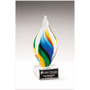 9" Rainbow Twist Art Glass on Clear Glass Base with Black Laserable Aluminum Plate