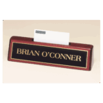 8 1/4" x 2" x 1 1/4" Rosewood Piano Finish Nameplate with Business Card Holder with Black Plate