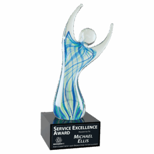 9" Raised Arms Art Glass with Square Black Base