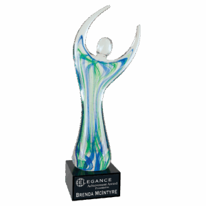 12" Raised Arms Art Glass with Square Black Base