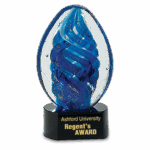 6" Blue Oval Swirl Art Glass