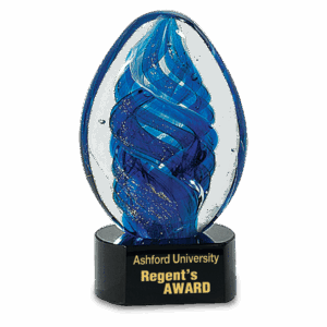 6" Blue Oval Swirl Art Glass