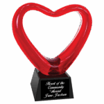 6 1/2" Red Heart Art Glass with Black Base