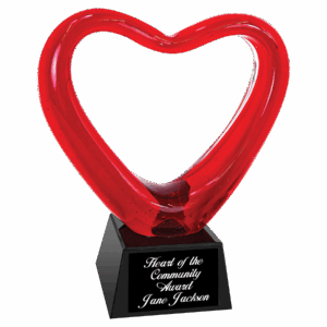 6 1/2" Red Heart Art Glass with Black Base