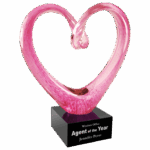 9" Pink Glass Heart with Black Base