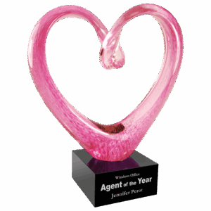 9" Pink Glass Heart with Black Base