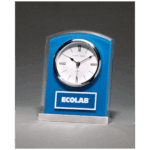 5" x 6 1/2" Glass Clock with Blue Carbon Fiber Design on Aluminum Base and Laser Engravable Plate