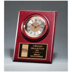 9" x 12" Cherry Finish Clock with 3 Hand Movement, Shelf Stand or Wall Mount with Black Laserable Plate