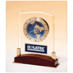 6" x 7 3/4" Glass Clock with World Time Dial on Piano Finish Base, Blue Aluminm Plate
