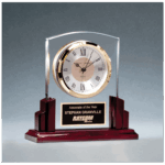 6 5/8" x 6 1/2" Glass Clock with Rosewood High Gloss Base, Black Aluminum Plate