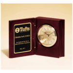 5 3/8" x 4 1/4" Rosewood Piano Finish Book Clock w/Diamond Spun Dial, 3 Hand Movement, Plate