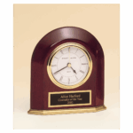 5 5/8" x 5 7/8" Rosewood Piano Finish Arched Table Clock with Solid Brass Base with Black Plate