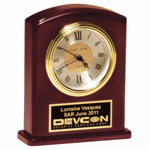 5 1/4" x 6 3/4" High Gloss Rosewood Finish Clock, Diamond Spun Dial, 3 HandMovement with Black Plate