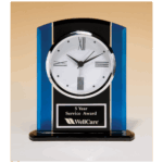 5 1/4" x 6 1/4" Black & Blue Glass Clock, Silver Bezel, Three Hand Movement with Black Plate