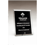 Clear Glass Plaque with Painted Black Background with a Silver Plated Easel Post