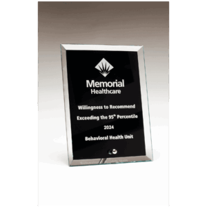 Clear Glass Plaque with Painted Black Background with a Silver Plated Easel Post