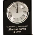 6 1/4" Black Glass Arch Clock with Base