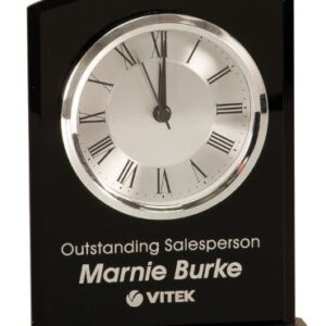 6 1/4" Black Glass Arch Clock with Base