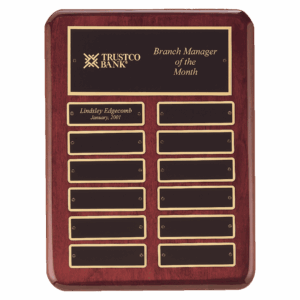9" x 12" Rosewood Piano Finish 12 Perpetual Plates Plaque with Laserable Black Brass Plates