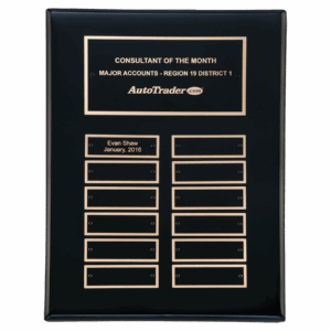 9" x 12" Airflyte Black Piano Finish 12 Plate Perpetual Plaque with Black Brass Plates