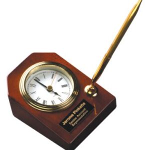3 5/8" x 4 3/4" Rosewood Piano Finish Desk Clock with Pen