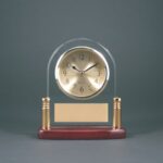 6 1/2" Arch Glass Desk Clock with Metal Posts & Rosewood Piano Finish