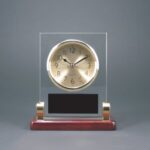 6 1/2" Rectangle Glass Desk Clock with Metal Posts & Rosewood Piano Finish